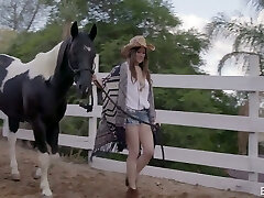 Fabulous auburn haired cowgirl munches prick and fucked in the barn Fabulous auburn haired cowgirl munches prick and fucked in the barn