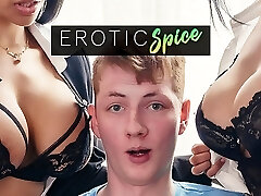 Ginger teen student ordered to headmistress office and fucked by his big bosoms Latina teachers in creampie threesome