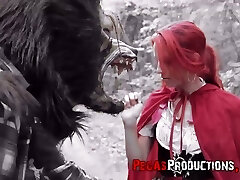 Pink haired woman in red riding hood outfit Brind Love is fucked in the forest