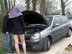 French fellow public fucking with a hot Arab slut