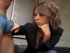Red-hot office lady giving blowjob on her knees cum to mouth swallowing on the floor in the office segment
