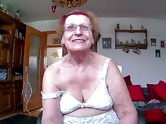 Grandmother in underwear and stockings