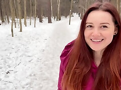Gorgeous Redhead Teenage Blows A Stranger In The Woods And Drinks His Cum