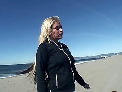 Playing with immense tits at the beach and screwing her hole at home