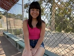 Teen with tiny jugs and nice arse Mochi Mona shows off creampied pussy