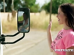 Russian hitch hiker Cassie Fire is fucked by sizzling blooded truckers