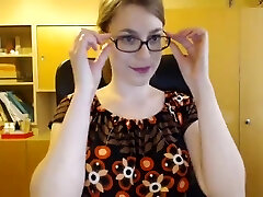 Hot nerdy woman stripping and dancing nude on webcam