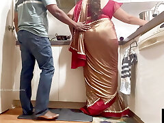 Indian Couple Romance in the Kitchen - Saree Fucky-fucky - Saree lifted up and Ass Spanked