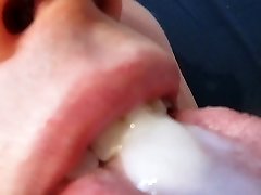 Swallowing a sexy load of gooey cum