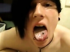 Pierced emo twink swallows the explosion