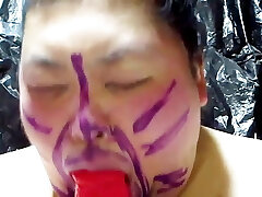 Fat Japanese faggot Shino blows cock as a pussy