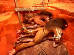 Two prisoners being engulfed by monster cocks 3D Two prisoners being engulfed by monster cocks 3D