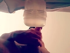 Straight uncut wolf daddy moans while fucking semitransparent fleshlight