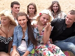 Autumn & Grace & Bianca & Olie & Savannah in outdoor orgy vid with hot student chicks