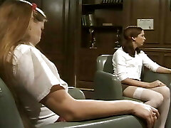 Pretty French lesbian stunners enjoying in the classroom