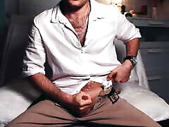 Handsome man Noel Dero, dressed in old money style, masturbates on camera 12 inches bnc cums loudly.
