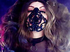 hot and shiny - wearing PVC and nadya arbe - fashion shoot backstage Arya Grander mask corset smoke