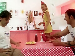 Milf Waitresses And In Foodie Foursome With Diana Gold And Eva Black