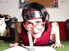 oiled shaved pussy Sarada feet and ass play trap cosplay
