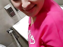 A merciless huge cock girl sucks a stranger&039;s cock and swallows sperm in exchange for coffee in a toilet in a shopping mall