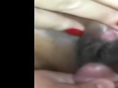 Rubbing cock on hot mom jungle and clit until cum