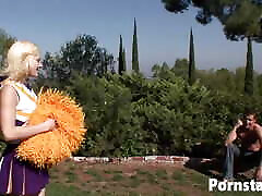 Cute cheerleader ally ann fucking in the backyard