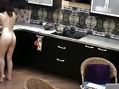 My naughty jnoz tge fox making dinner naked in the kitchen