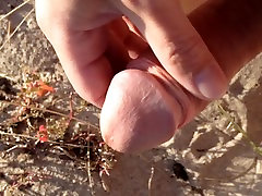 Hairy penis jerked off at the beach