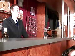 Dark haired rough teen babe from France getting pounded at the bar