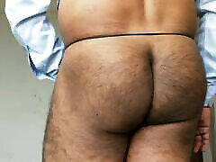 Boy masturbating in sexy thong showing his big bubble butt hot ass