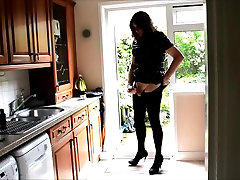 Sexy Crossdresser Alison - cutie toying tight wet pussy plug and cum in the kitchen