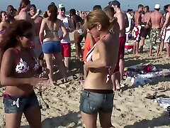 Windy Day on the Beach During Spring Break Meeting Some Party Girls