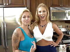 Blonde babe fantasizes about fucking her stepmom in a ooo cum inside kitchen fuck