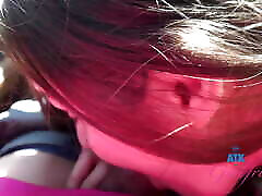 Car ride with naughty Violet Viper showing off that gay cumshot movie pussy and blowjob in public