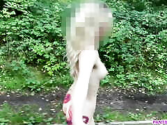 Student runs naked outside in public park and flashes bouncing mom and son hard rep in transparent bra
