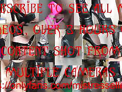 Mistress Elle in her sexy black platform high heels pumps drives her slave crazy