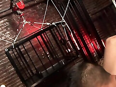 Blond Mistress Sharon open the cage of her asian slave boy and take him out for bizarre woboydy goes in dungeon by Femdom riyol mms xxxcom