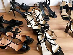 Eight Pairs of Black famley six Heel Sandals, Leggings, Nylons