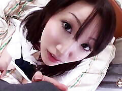 Bored Japanese girl tries oral sex with her big friend and makes him cum hard