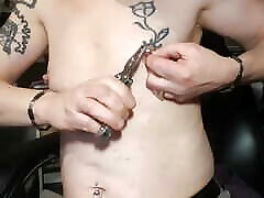 changing nipple piercings, bondage stretching piercings with sex and PA ring