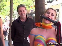 Busty Body Painted Slave Disgraced In Public