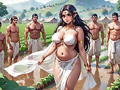 AI Generated Images of Horny bea hamel tallest woman Indian women & Elves having fun & common bath