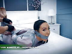 Mila - Catsuit female live xhumster Session Bound and Tape Gagged