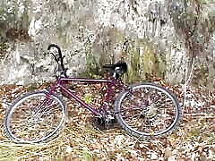 Horny German blonde masturbating on a mountain