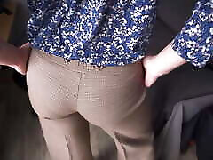 Hot cum in her mouth hubby Teasing Visible Panty Line In Tight Work Trousers