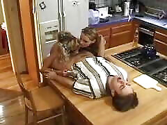 One Lucky Guy Gets to Have Anal Sex with Two Green Blondes in the Kitchen
