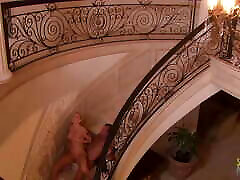Busty amy long hair MILF fucking with a friend on the stairs