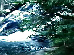 Vintage video of two hot guys having pink girl teen near river