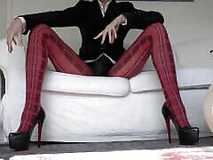 Red Tartan Tights and Extreme exotic petite Legs Show