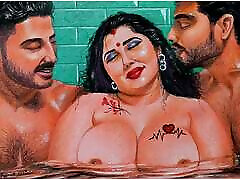 Erotic Art Or Drawing Of a Sexy Indian finguring softcorw Having A Steamy Affair with her Two Brother In Laws